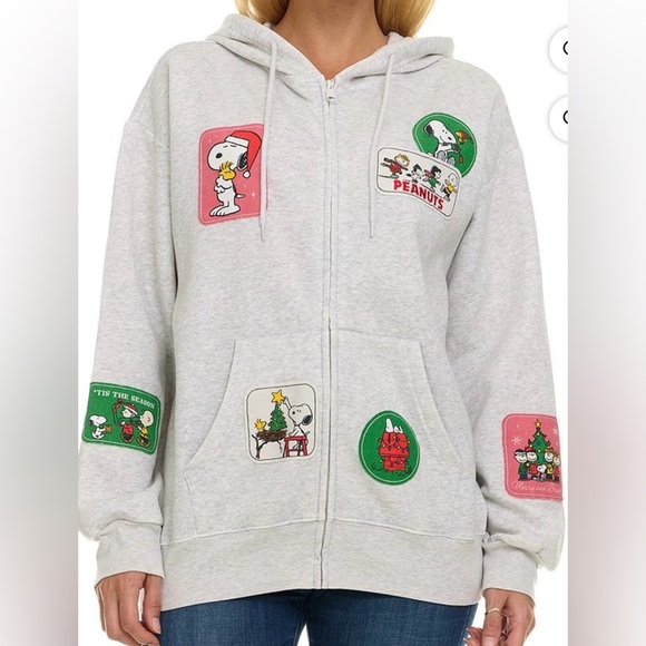 Peanuts Snoopy & Friends Womens Christmas Multi Patch Full Zip Hoodie XL NWT - Picture 1 of 3